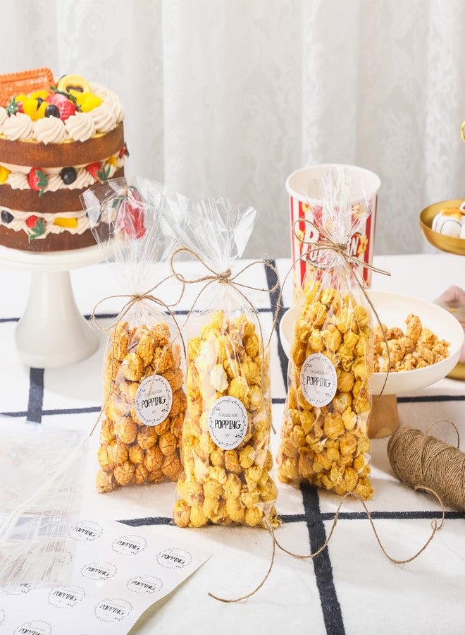 Chivertion 100 Sets Clear Popcorn Favor Bags Baby Shower Thank You Tags Natural Twine 4.9 x 10.8'' Clear Goodie Bag Favor Sticker 328 ft Packing String for Crafts Gift(Bright Style) - Image 3